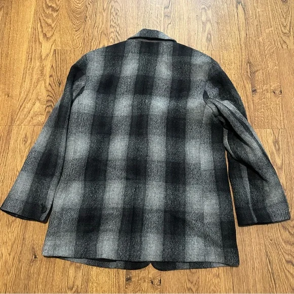 Madewell Black Gray Plaid Dorset Blazer Size small lined boiled wool oversized - Picture 3 of 10